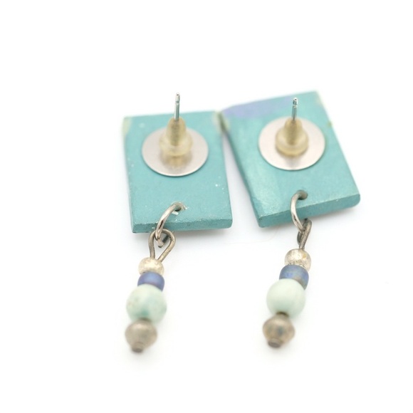 Beautiful teal & black earrings - Picture 2 of 4